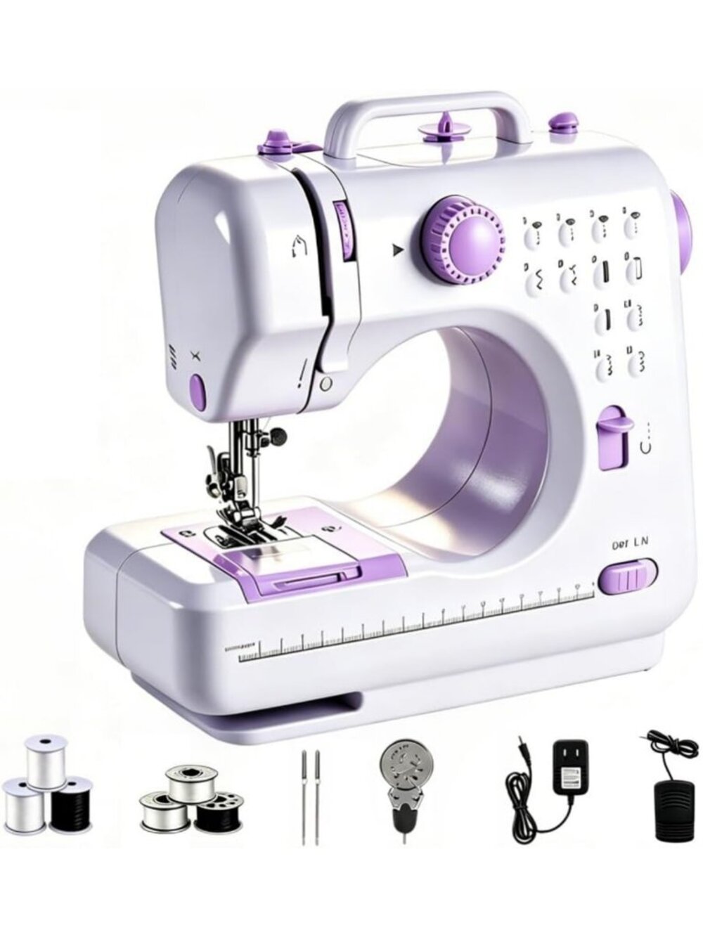 Compact Mini Electric Sewing Machine for Beginners - 12 Stitches, 2 Speeds, Foot